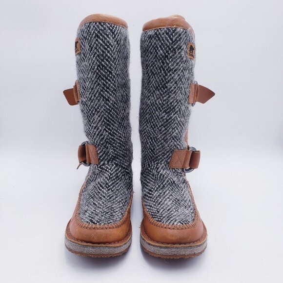 SOREL Chipahko Wool Blanket Winter Boot Tall Buckle Herringbone Leather Size 8.5 - Picture 2 of 9